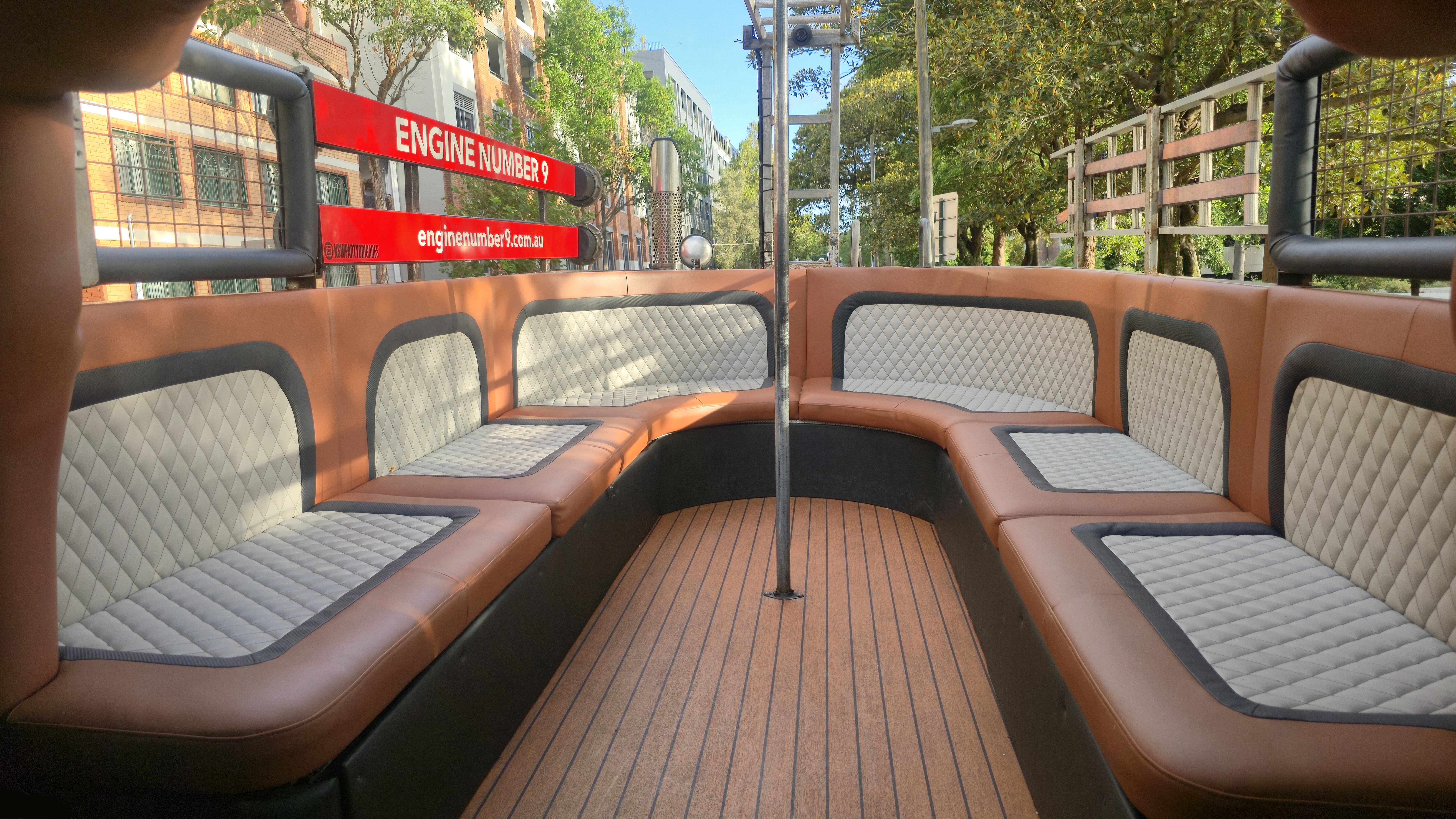 Interior seating inside NSW Party Brigade fire truck