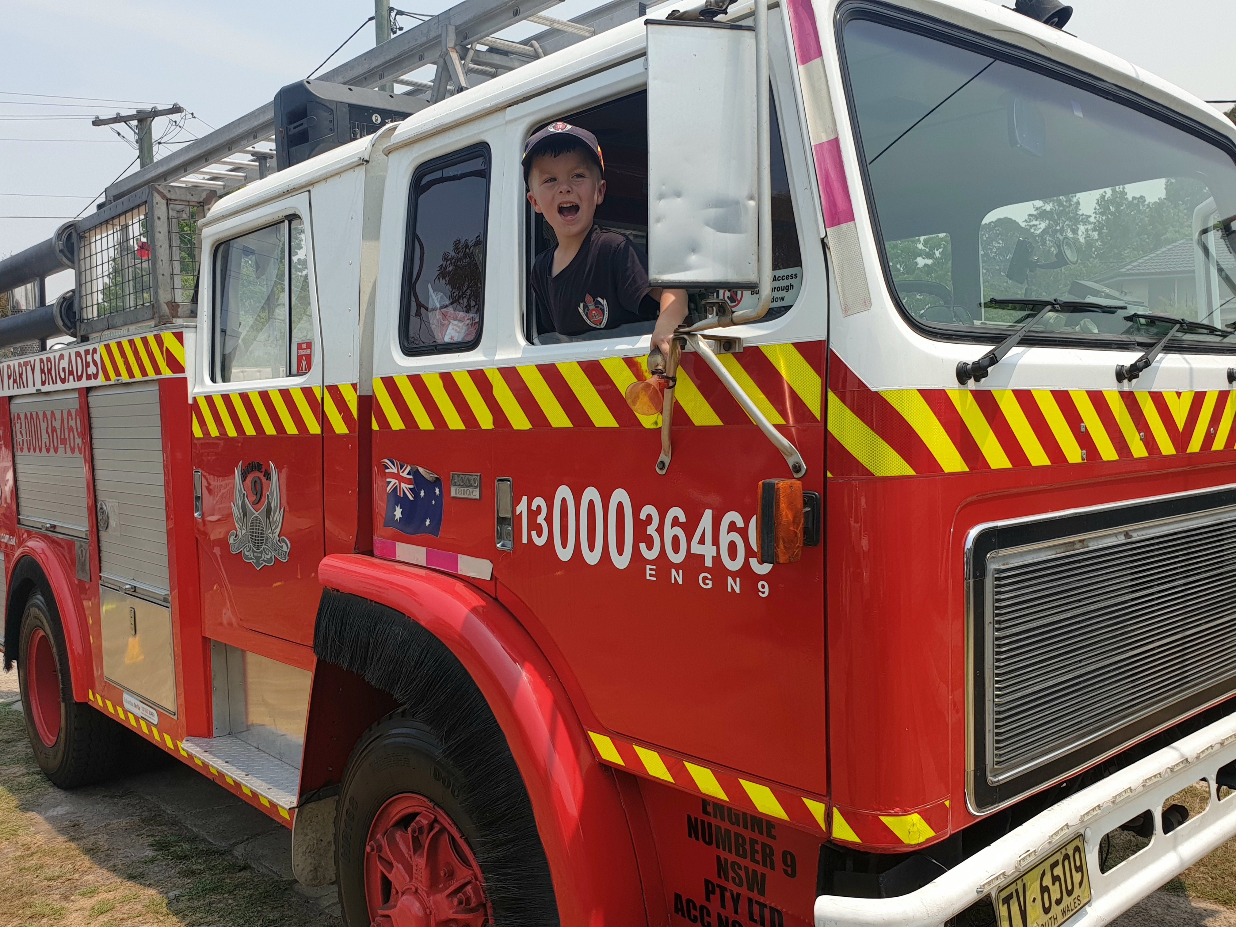 Sydney children enjoying NSW Party Brigade fire truck